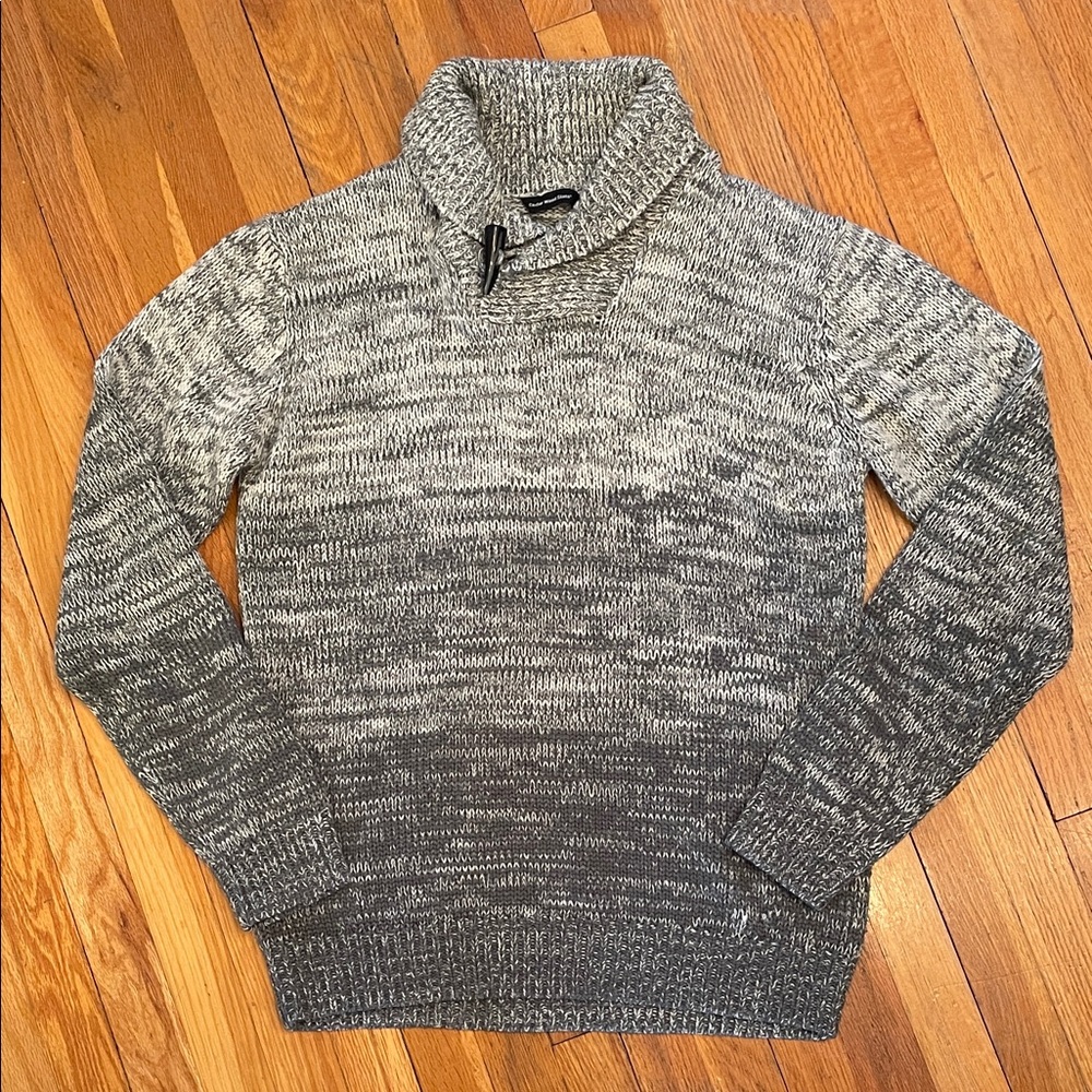 CEDAR WOOD STATE Mens Shawl Collar  Preppy Old Money Coastal Gray Ombré Sweater